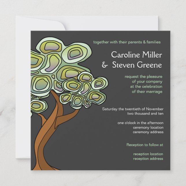 Invitación a la boda verde del árbol ecológico de  (Anverso)