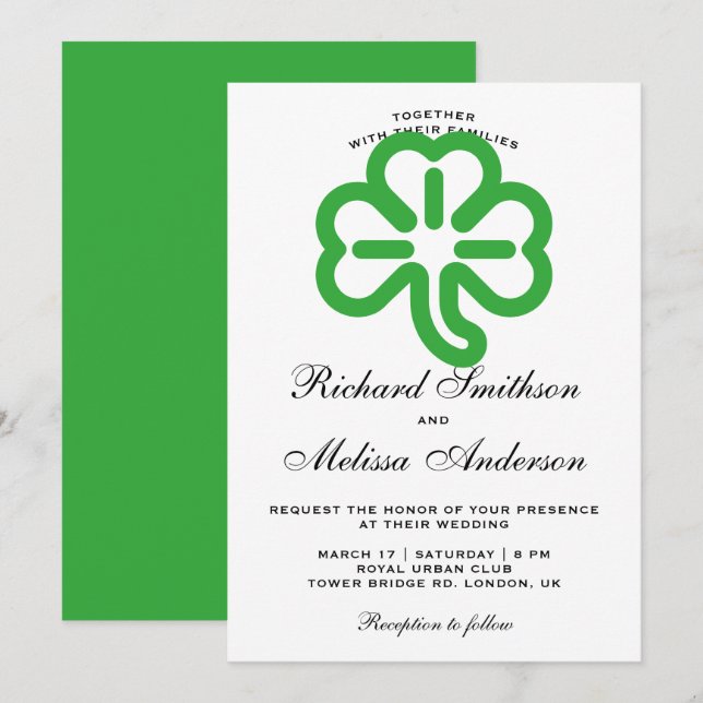 Invitación a la Boda Verde del Día de San Patricio (Anverso / Reverso)