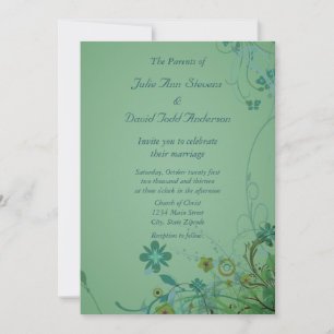 Invitación a la Boda Verde del Mar Floral Moderno