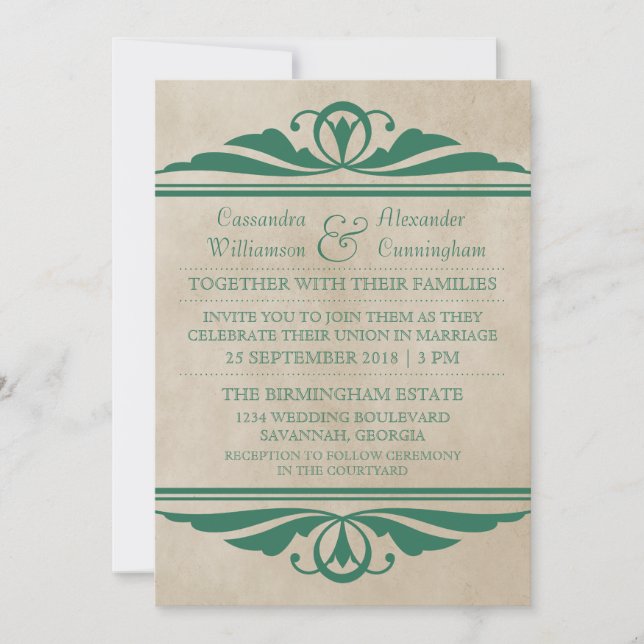 Invitación a la boda verde elegante decorativa (Anverso)