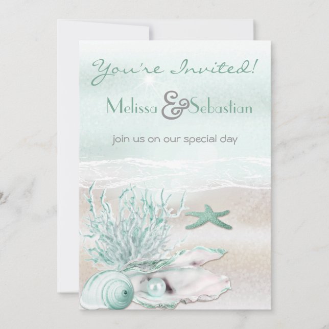 Invitación a la Boda Verde en la playa Dream Shore (Anverso)