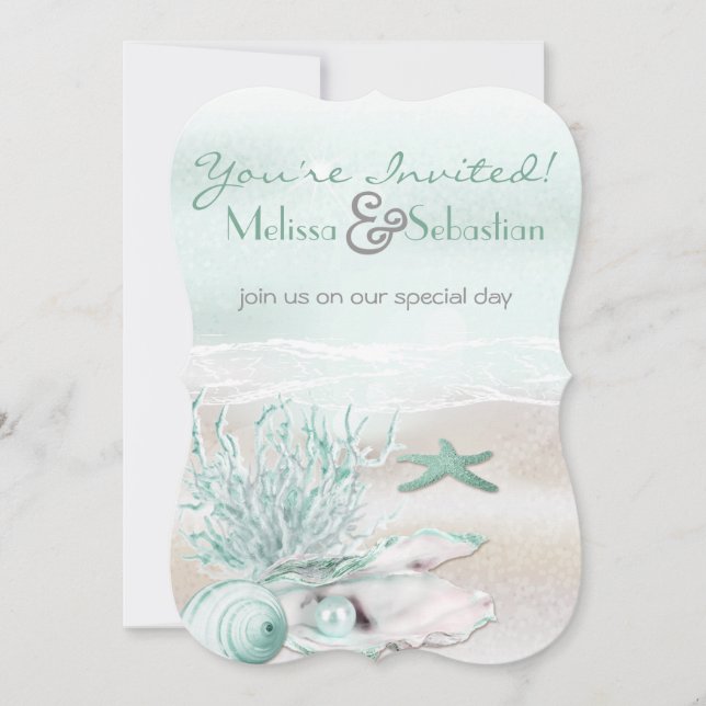 Invitación a la Boda Verde en la playa Dream Shore (Anverso)
