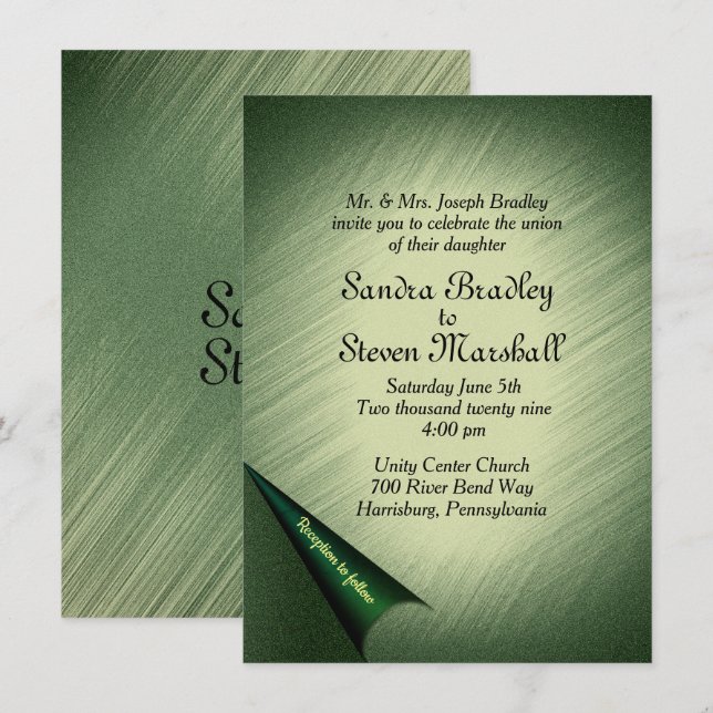 Invitación a la boda verde esmeralda (Anverso / Reverso)