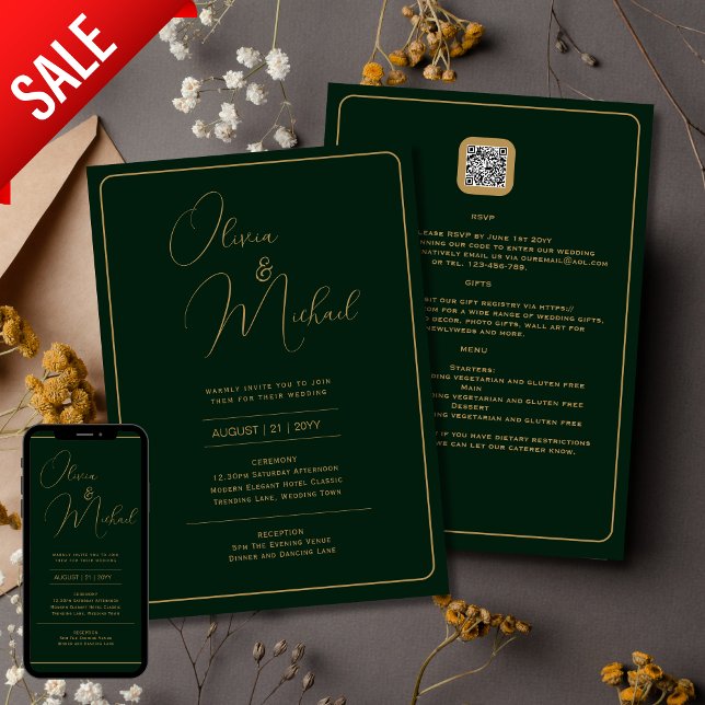 Invitación a la boda verde esmeralda con texto de  (Subido por el creador)