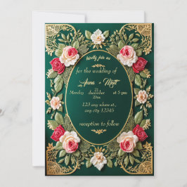 Invitación a la Boda Verde Esmeralda de lujo con F