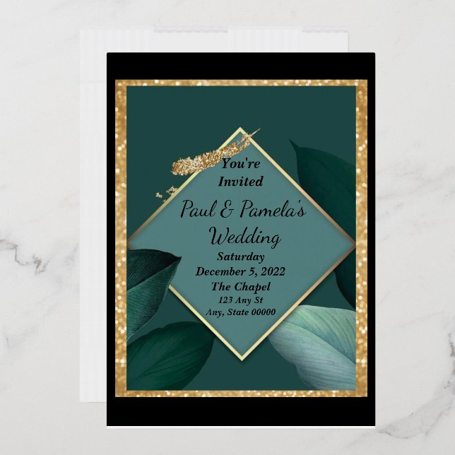 Invitación a la boda verde esmeralda, oro, tarjeta (Sobre)