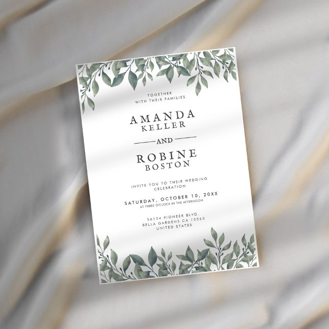 Invitación a la Boda Verde Eucalyptus Moderno (Subido por el creador)