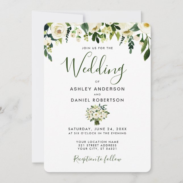 Invitación a la boda verde floral acuática moderna (Anverso)