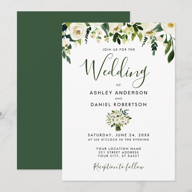 Invitación a la boda verde floral acuática moderna (Anverso / Reverso)