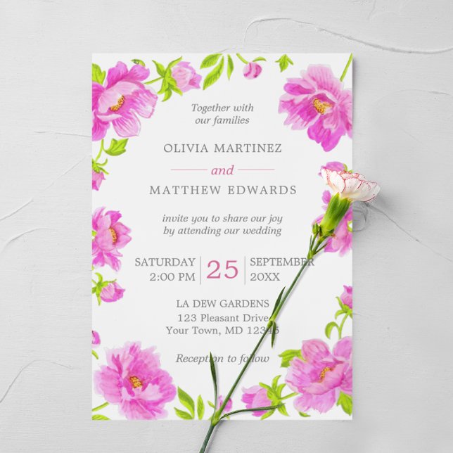 Invitación a la boda verde floral de los peonies r (Subido por el creador)