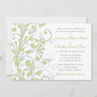 Invitación a la boda verde, gris y blanca de prima
