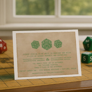 Invitación a la Boda Verde Grunge D20 Dice