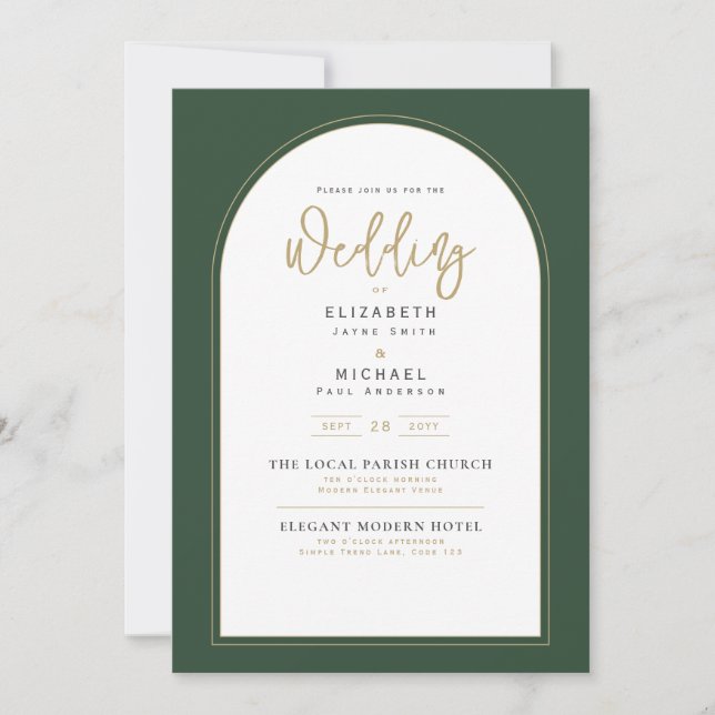 Invitación a la boda verde juvenil moderna (Anverso)