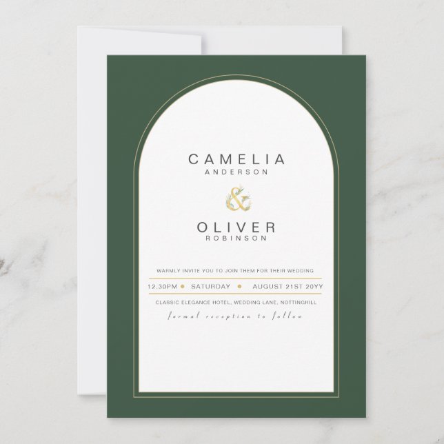 Invitación a la boda verde juvenil moderna (Anverso)