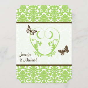 Invitación a la boda verde, marrón, mariposas