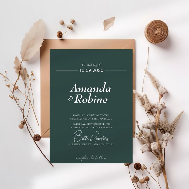 Invitación a la boda verde moderna mínima de sabio (Subido por el creador)