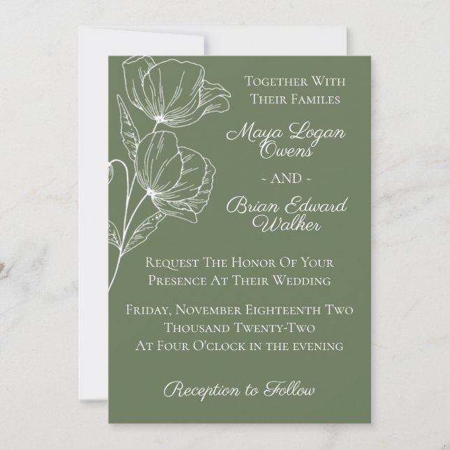 Invitación a la boda verde oliva (Anverso)