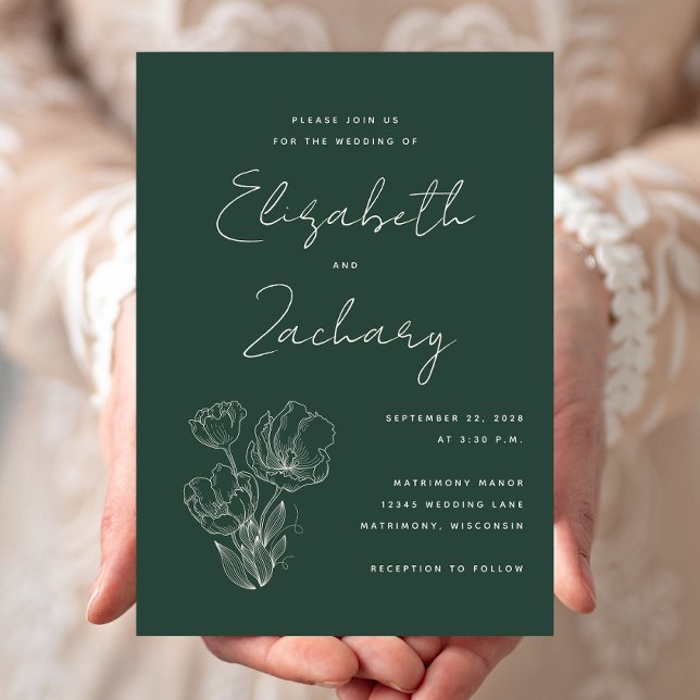 Invitación a la Boda Verde Oscura Botánica Moderna (Subido por el creador)