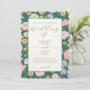 Invitación a la Boda Verde Oscura Floral Pintada