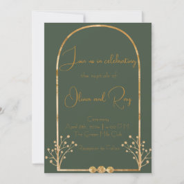 Invitación a la Boda Verde Oscuro y Oro