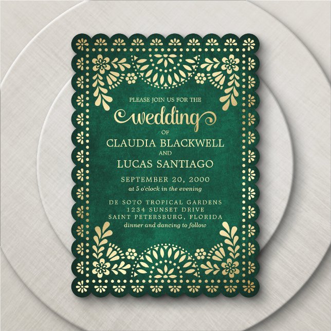 Invitación a la Boda Verde Papel Picado (Subido por el creador)