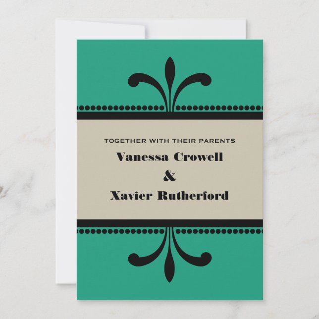 Invitación a la boda verde/pekinesa (Anverso)
