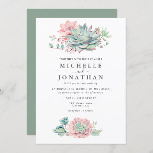 Invitación a la Boda Verde Rosa Dulce