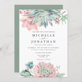 Invitación a la Boda Verde Rosa Dulce