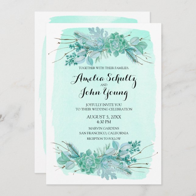 Invitación a la Boda Verde Rústica de Invierno 5x7 (Anverso / Reverso)