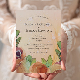 Invitación a la boda verde rústica de Terracota