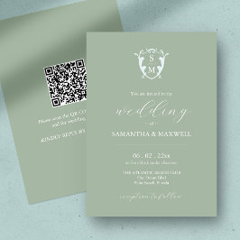 Invitación a la boda verde sabia con código QR