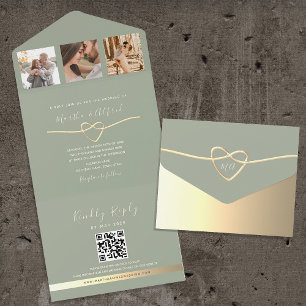 Invitación a la boda verde sabia con Collage de fo