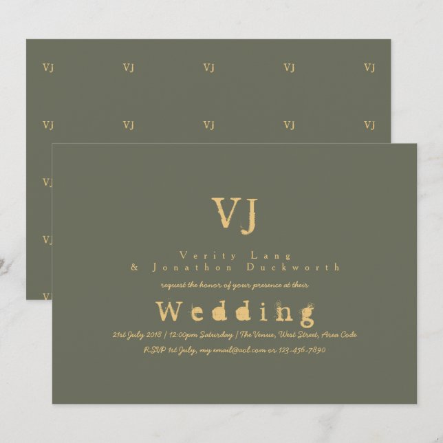 Invitación a la boda verde sabia Escritor de tinta (Anverso / Reverso)