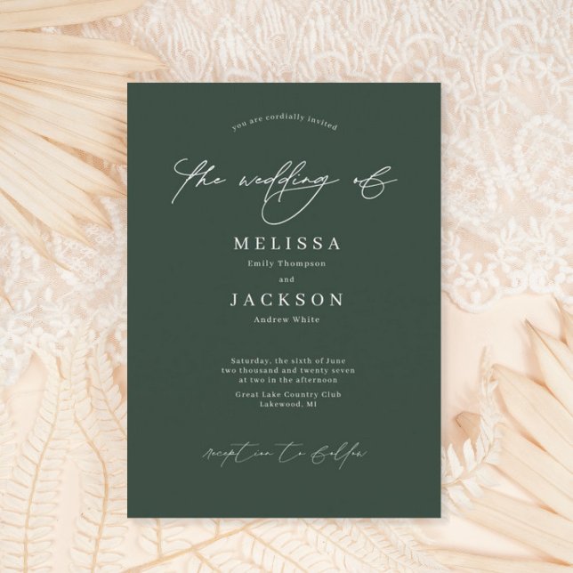 Invitación a la boda verde sabia guionada minimali (Subido por el creador)