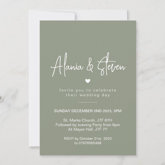 Invitación a la boda verde sabio, verde elegante (Anverso)