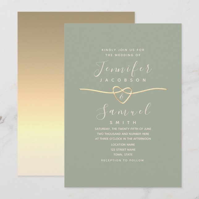 Invitación a la boda verde sage Minimalista modern (Anverso / Reverso)