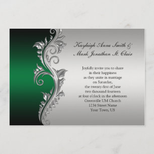 Invitación a la boda verde, verde y plateado