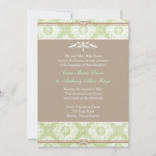 Invitación a la boda verde Victoria Damask