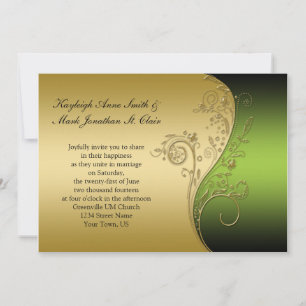Invitación a la Boda Verde Vintage Negra y Oro