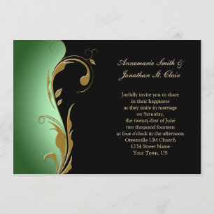 Invitación a la Boda Verde Vintage Negra y Oro
