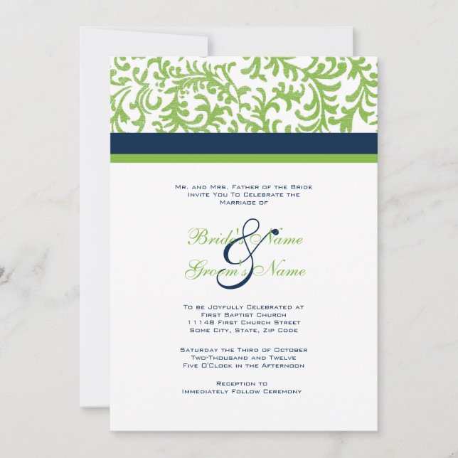Invitación a la boda verde y azul (Anverso)