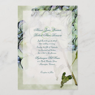 Invitación a la boda verde y azul de la hidrangea
