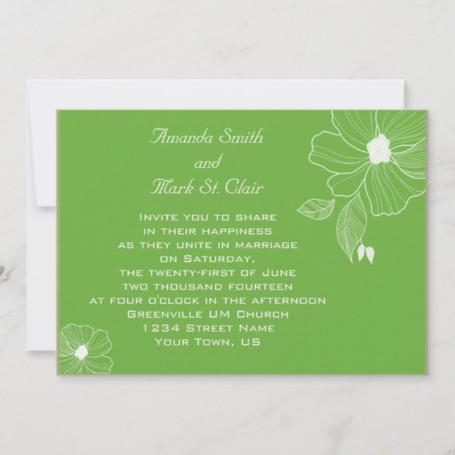 Invitación a la boda verde y blanca tropical moder (Anverso)