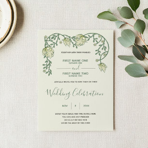 Invitación a la boda verde y crema de Art Nouveau