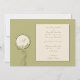 Invitación a la boda verde y crema en un monograma