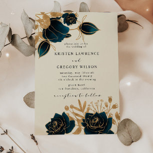 Invitación a la boda verde y de oro acuarela