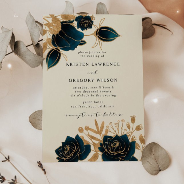 Invitación a la boda verde y de oro acuarela (Subido por el creador)