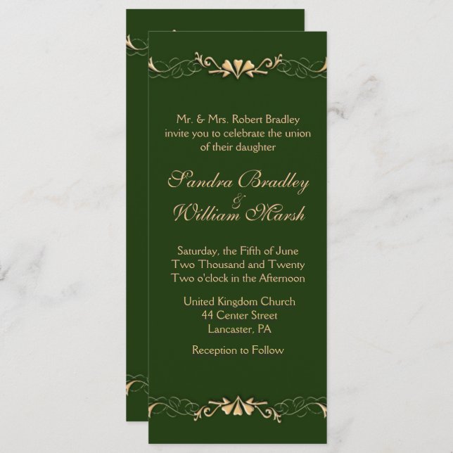 Invitación a la Boda Verde y Dorada de Cazador (Anverso / Reverso)