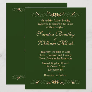 Invitación a la Boda Verde y Dorada de Cazador