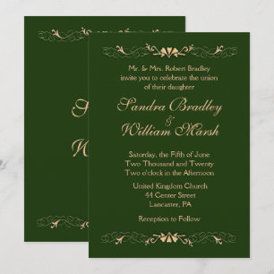 Invitación a la Boda Verde y Dorada de Cazador